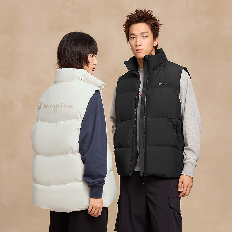 Champion[三防]冠军羽绒马甲男2025秋季新款拉链立领休闲风女简约logo潮 黑色 L