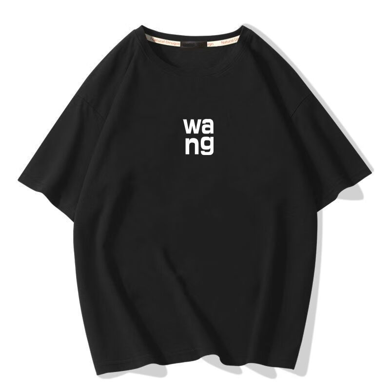 憑霄王嘉爾同款衣服wang字母寬松T恤男女情侶夏裝上衣短袖ins潮流 M116-黑色 XL