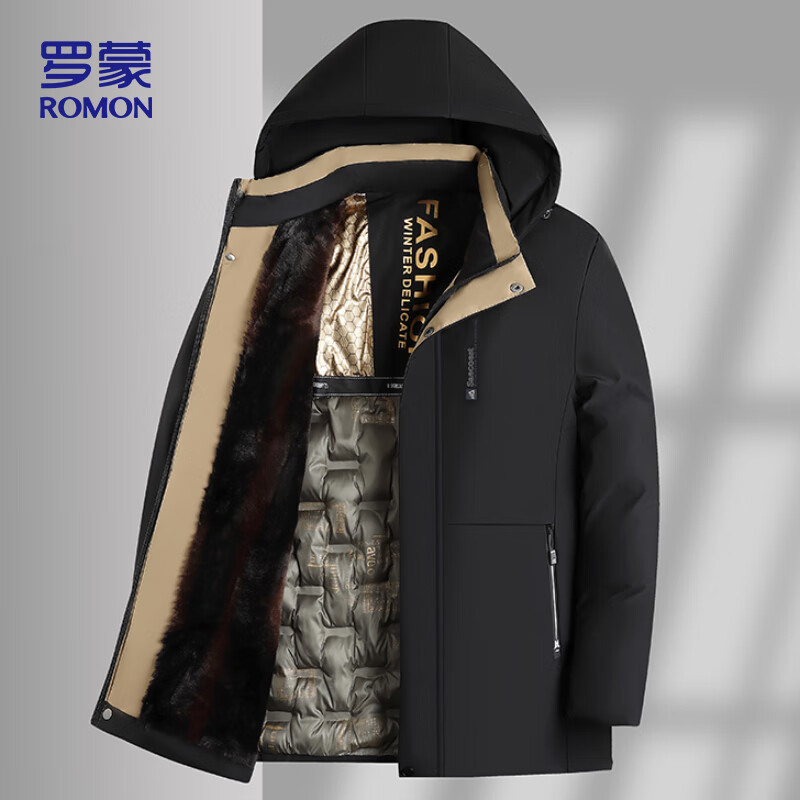 罗蒙（ROMON）棉服男连帽冬季潮流休闲外套加绒加厚棉袄夹克衫上衣2461黑色2XL