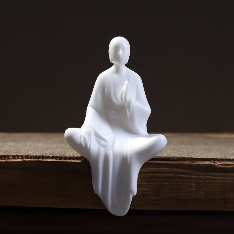 相佛茶宠禅意摆件上釉亮光陶瓷小和尚盆栽鱼缸造景配件 白瓷摆件-禅定
