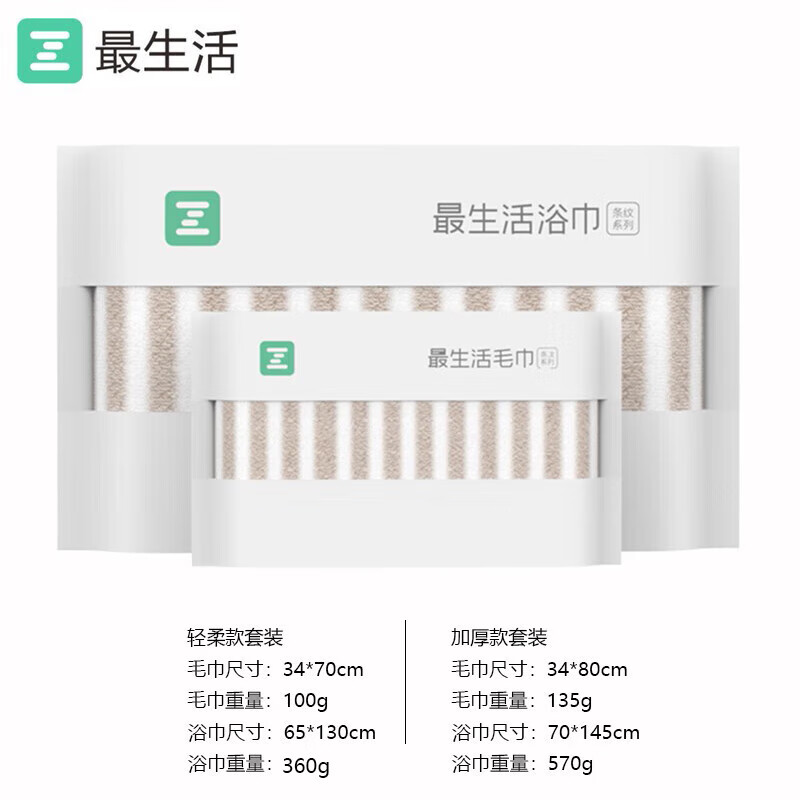 最生活生活 新疆棉浴巾強吸水大毛巾洗臉純棉加厚長(cháng)絨棉裹巾家用洗澡巾 棕白毛浴套裝 1g A-1192 130*65CM 360G/條