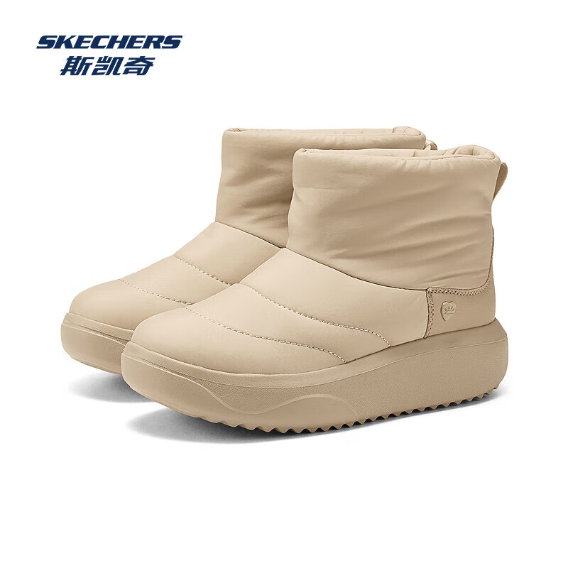 斯凯奇（Skechers）女士时尚厚底增高防滑加绒棉鞋中筒靴冬季新品耐滑保暖时尚 自然色/NAT 37