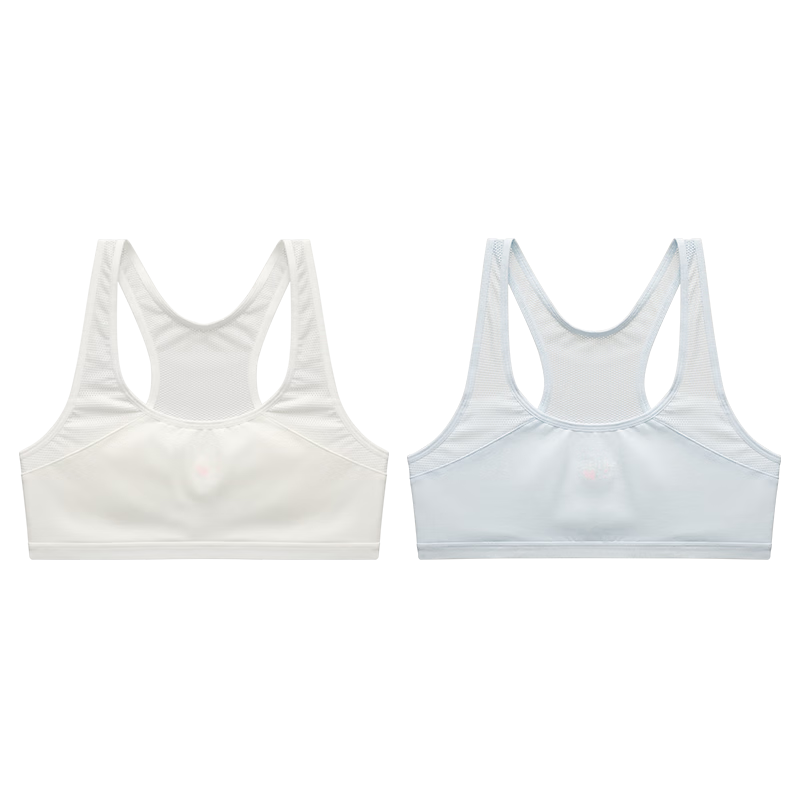 怡蘭芬2件裝女童純棉網(wǎng)孔小背心防凸點(diǎn)一階段小學(xué)生內(nèi)衣女孩兒童文胸 74米白+74淺藍(lán)【工字背】 65A (參考體重40-59斤)