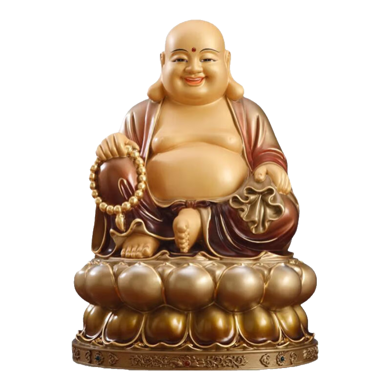 圓通彌勒佛像供奉臺灣純銅手工帖真金彩繪大肚彌勒歡喜笑佛寺廟客廳招財擺件 10寸（20厘米）全蓮太古彩彌勒佛
