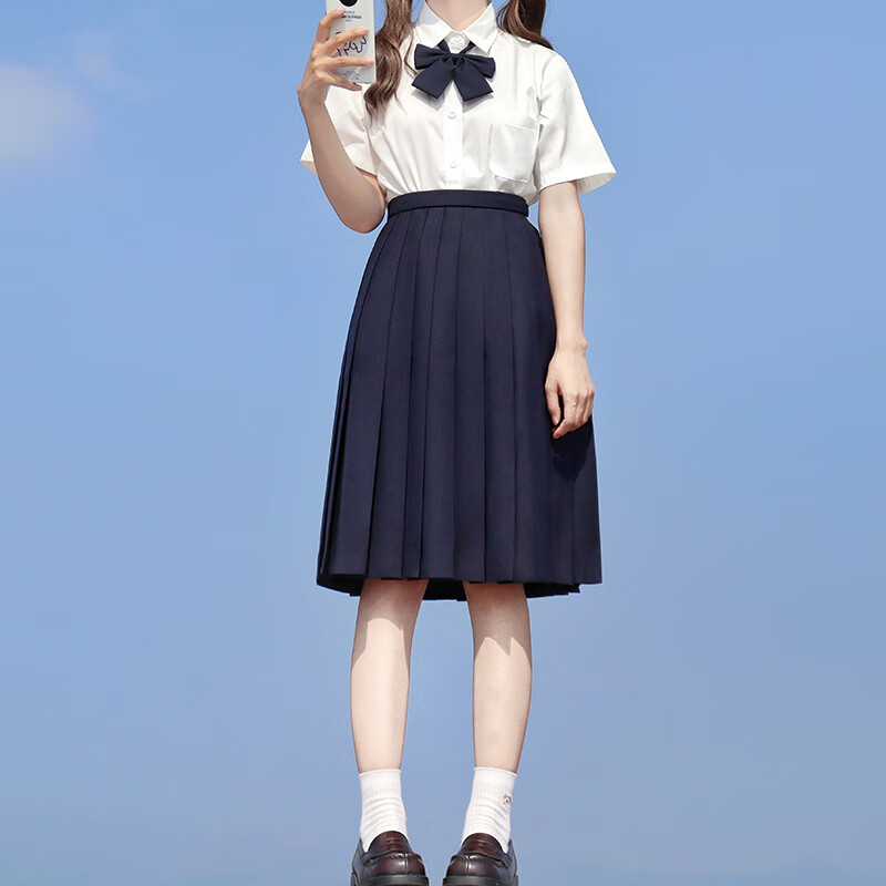 乌拓jk百褶裙中长裙 jk制服60cm学院风百褶裙纯色裙子百搭过膝中长款
