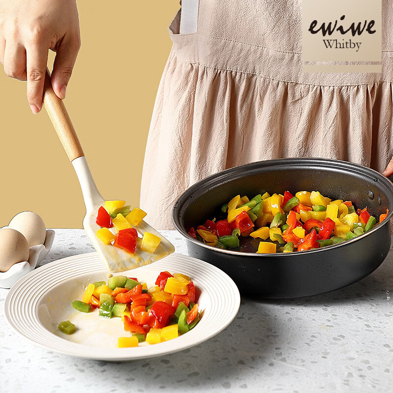 EWIWE硅胶铲锅铲不粘锅专用家用炒菜铲子汤勺漏铲食品级耐高温厨具套装 象牙白/三件套