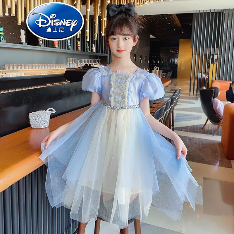 迪士尼(disney)品牌童装爱莎公主裙女童夏装连衣裙新款儿童短袖裙子