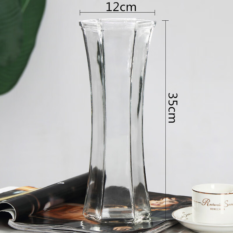 以琛简约玻璃花瓶透明大号富贵竹百合水培鲜花插花装饰摆件六角瓶 六角平光款35厘米