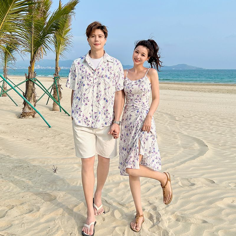 vpvz情侣装全套搭配套装新款海边沙滩度假小清新衬衫男显瘦短袖休闲装