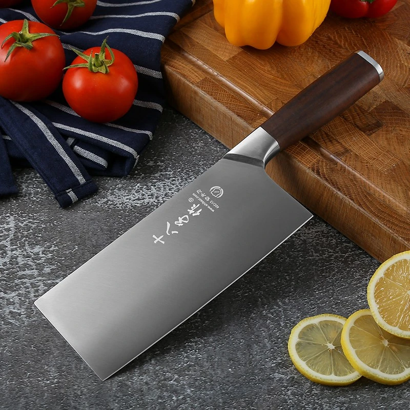 十八子作 菜刀 家用厨房切片刀 混搭80CR13复合钢 加固木质手柄40Cr13刀具 铭锦斩切刀丨前切后斩丨约463克