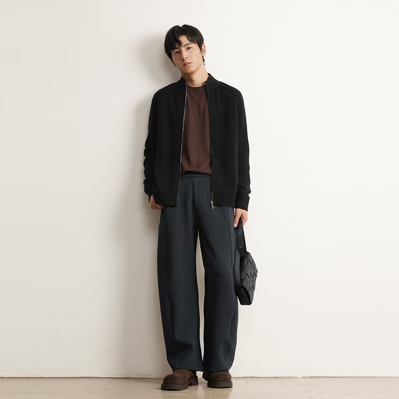 MARKLESS暖感男士羊毛衫外套 秋冬新款轻奢羊绒男混纺毛衣5706 黑色 2XL