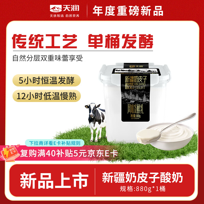 天润（TERUN）新疆奶皮子酸奶 生牛乳发酵 桶装酸奶 低温风味发酵乳 880g*1桶