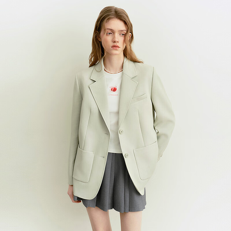 乐町【防晒西装】宽松袖口精致绣花西服外套 磨砂薄荷绿（现货） M