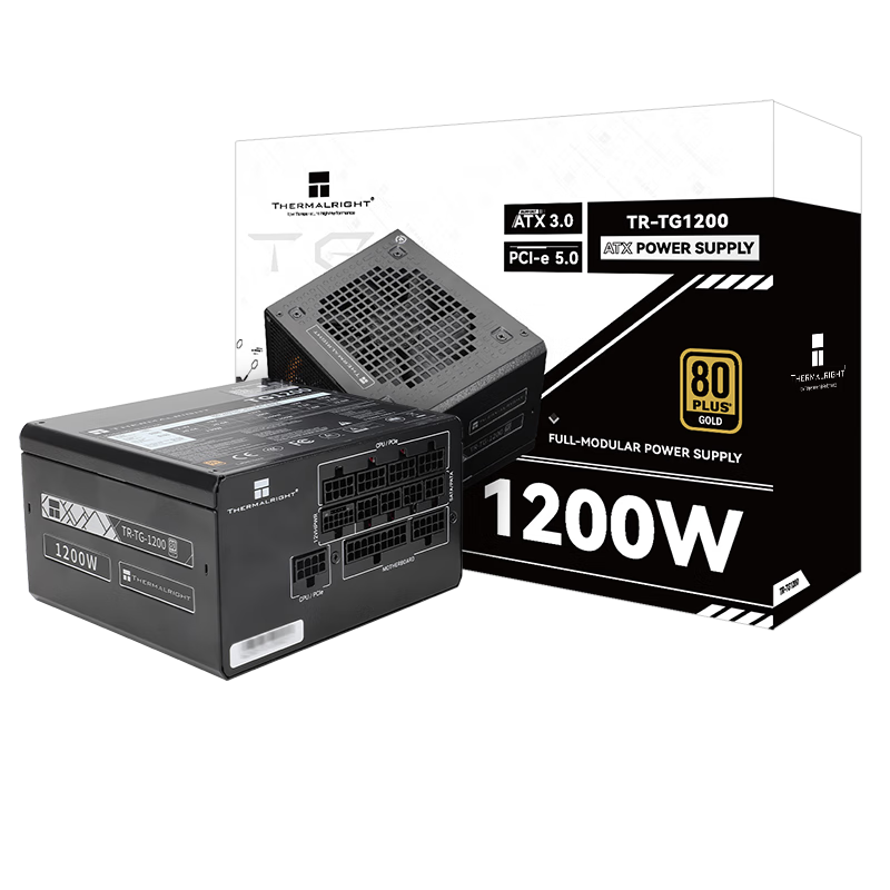 Thermalright(利民)  额定1200W TR-TG1200 ATX3.0电源 金牌全模组 原生PCIE5.0 全日系电解电容 14CM小机身