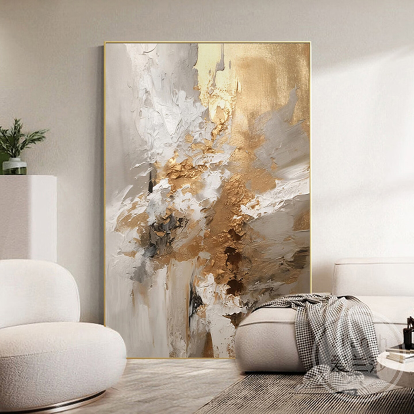 丞仔高级感油画手绘壁画挂画抽象艺术小众客厅落地画大幅玄关装饰画 A1625-金色手绘 40*60cm（单幅） 【轻奢金色】35mm加厚铝合金边框 35mm加厚铝合金边框+肌理油画布