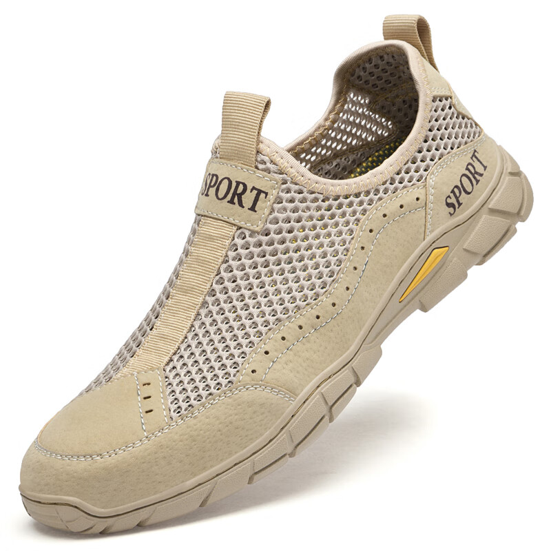 啄木鸟回力 瑞户外网鞋男鞋镂空网面懒人休闲鞋真皮软底防滑透气网