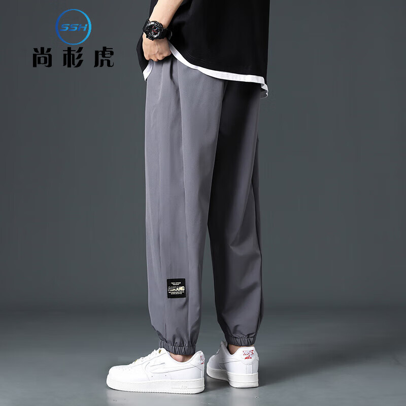 尚杉虎束脚春夏休闲裤男士2024薄款宽松休闲百搭裤子男 黑色 2XL