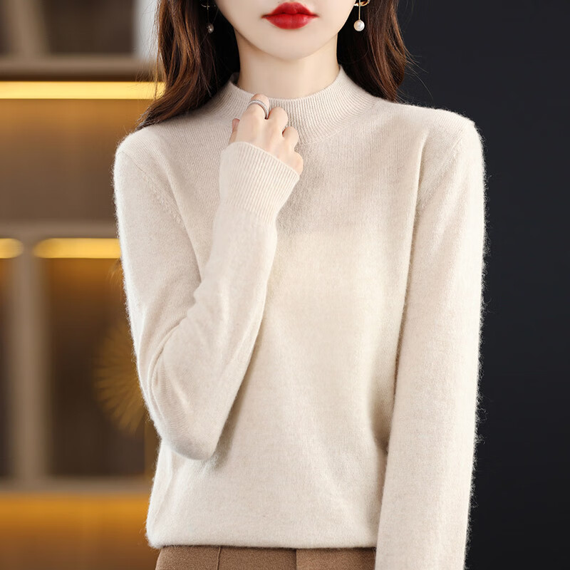 楠飞华裳秋冬新款超好看半高领针织衫女简约显瘦内搭高级感上衣打底衫  半高-夹花紫 2XL 【140-160斤】