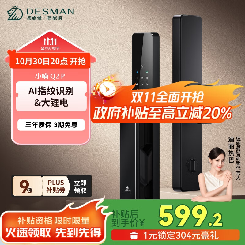 德施曼（DESMAN）智能门锁密码锁入户门 电子锁家用防盗指纹锁 小嘀 Q2P