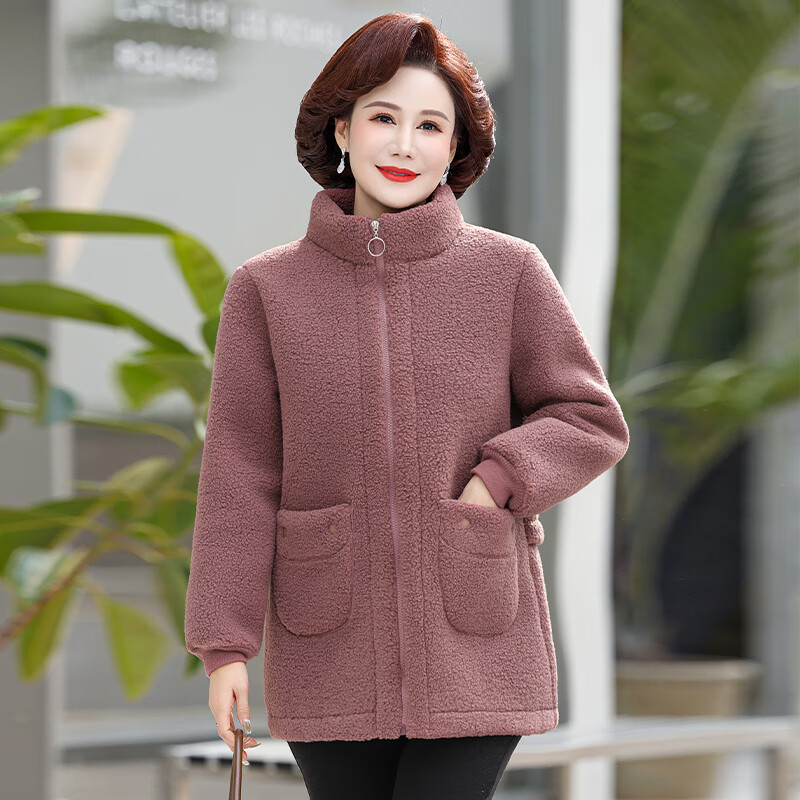 语伊羊羔绒外套女秋冬季中年妈妈新款妈妈秋冬装加绒加厚羊羔毛颗