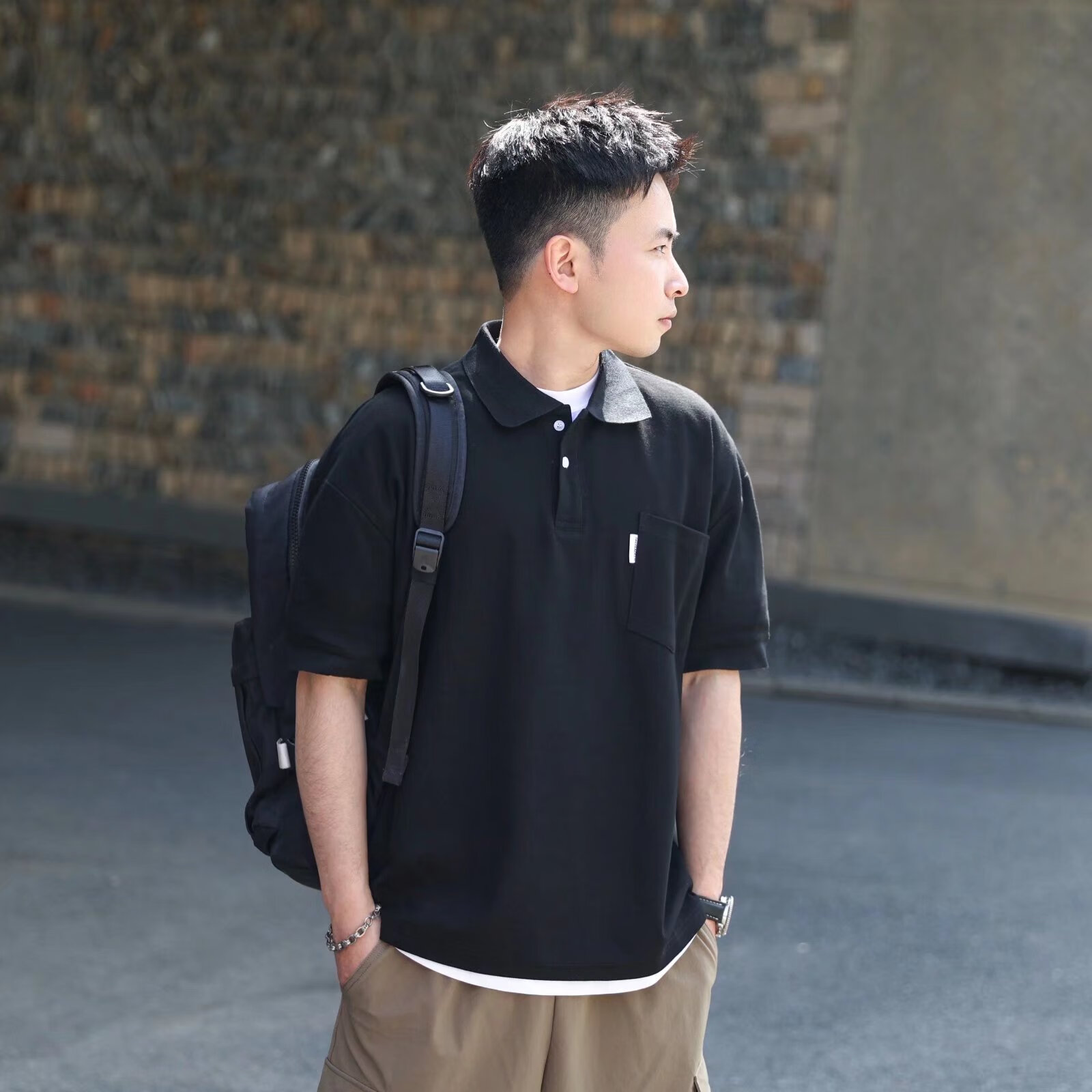 yryo官方品牌夏季日系复古纯色polo衫短袖男简约潮牌宽松cityboy休闲