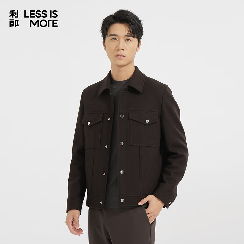 利郎轻时尚男装【商场同款】毛呢大衣男短款针织羊毛保暖外套A4DYR903 咖色 2XL (180)