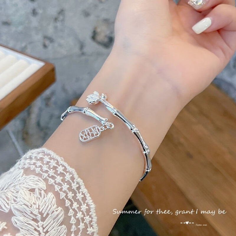 胖东来同款老人纯银手镯平安竹节女9999实心足银镯子手链送老婆女 30克 竹报平安 【附国检证书+礼