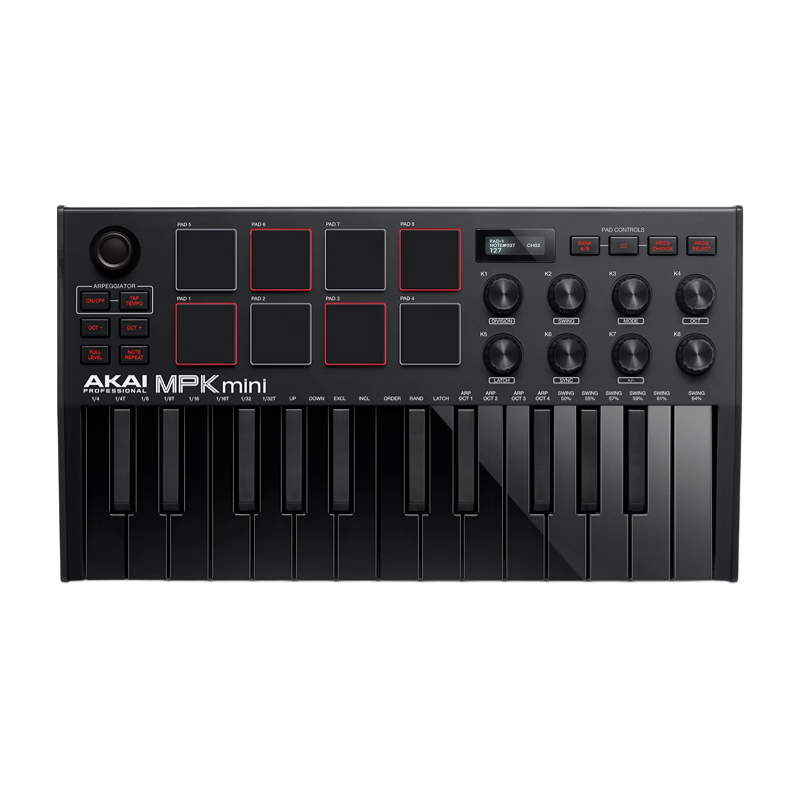 AKAI PROFESSIONALMPK MINI MK3 /PLAY /PLUS /FIRE MIDI鍵盤25鍵37鍵編曲控制器 25鍵黑色MPK MINI III