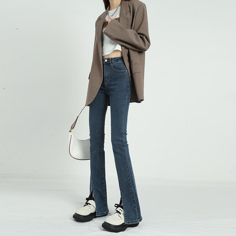 微喇牛仔裤女2024新款小个子网红穿搭春秋裤子高腰显瘦开叉喇叭裤