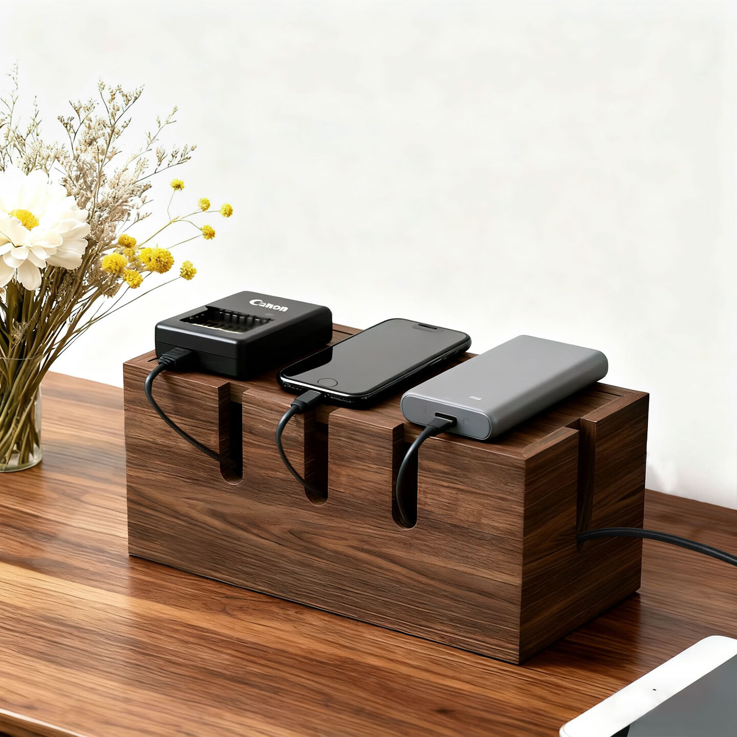 实木集线盒电线插座多功能收纳盒插排接线板家用整理集线盒置物架