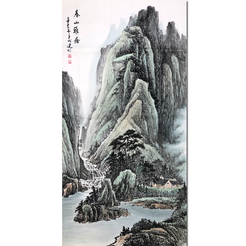 吴成建《春山雅居》纯手绘山水画国画客厅装饰画书画字画水墨油画