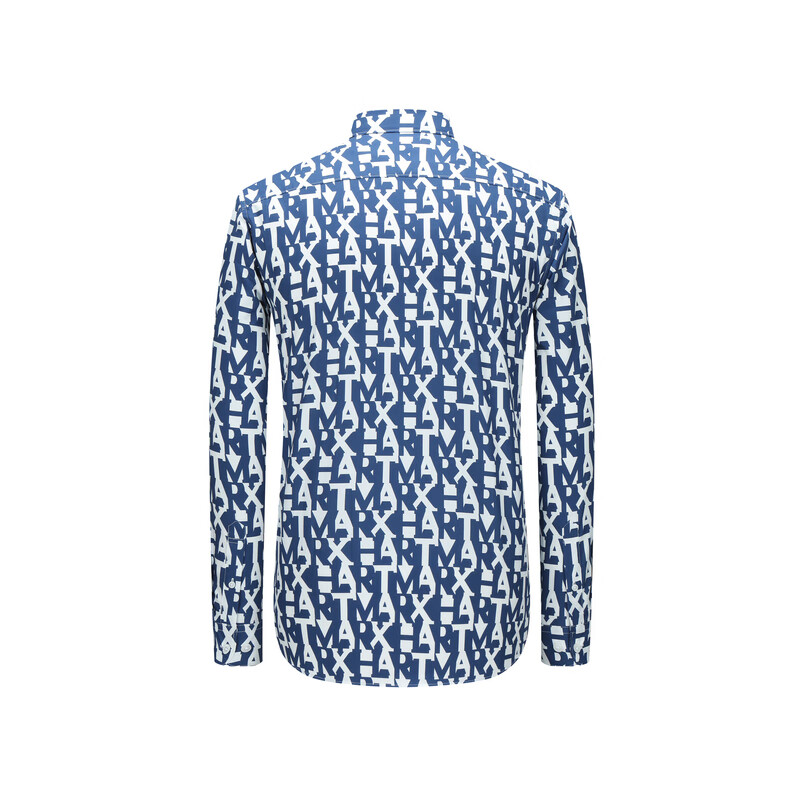 哈特马克斯免烫纯棉字母印花易打理男休闲长袖衬衫 探索蓝 M (170)