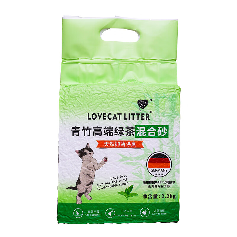 LOVECAT LITTER爱宠爱猫青竹混合猫砂矿土混合豆腐砂易结团可冲马桶节省用量 绿茶混合猫砂2.2kg