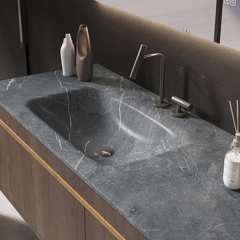 岩板热弯一体盆洗手台 x岩板陶瓷无缝热弯一体盆浴室柜组合卫生间