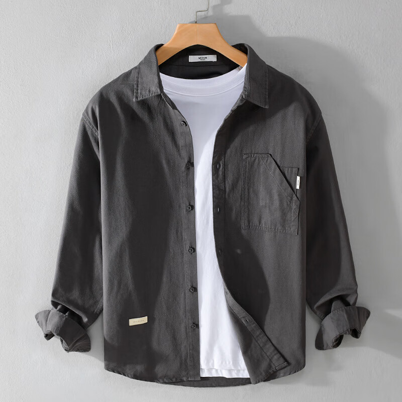 lee dprre复古小清新纯色长袖衬衫男2024春季新款纯棉拼接潮流修身