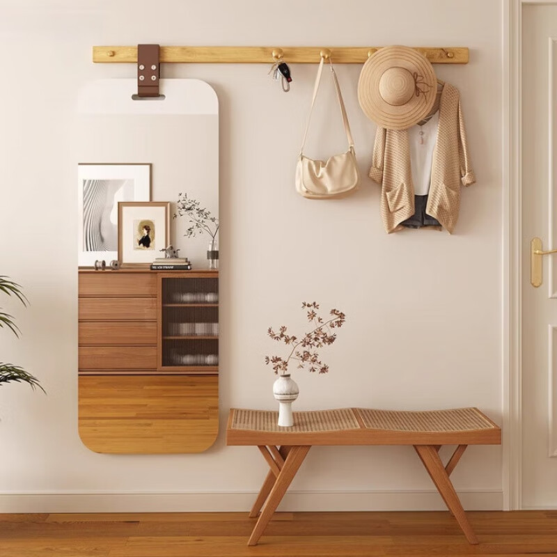 优查全身镜入户玄关壁挂镜子衣帽架一体穿衣镜多功能悬挂式挂衣试衣镜