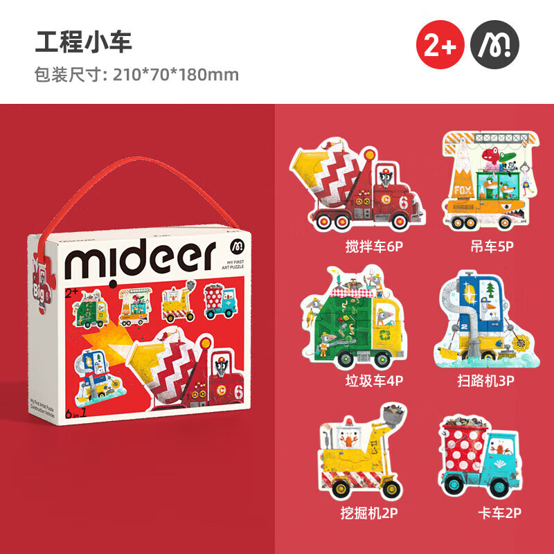 弥鹿（MiDeer）玩具大块拼图宝宝男女孩礼物艺术家纸质拼图 -工程小车儿童礼物