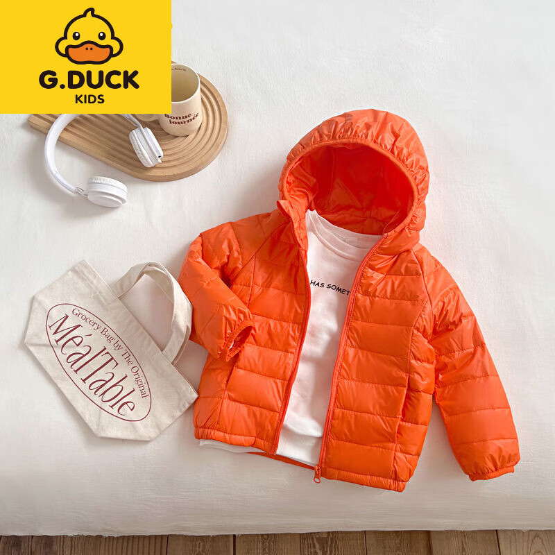 G.duck小黄鸭儿童羽绒服轻薄款男童女童中大小童宝宝童装外套秋冬新款 黑色 100