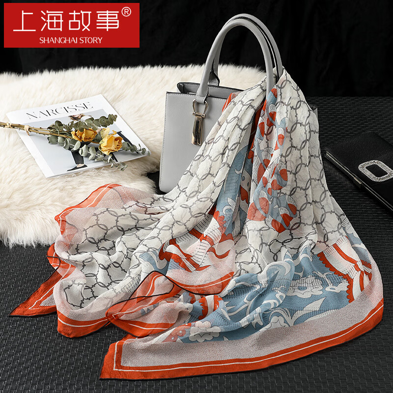%桑蚕丝雪纺纱巾手工卷边大方巾送妈妈长辈生日礼物围巾礼盒 罗马假日