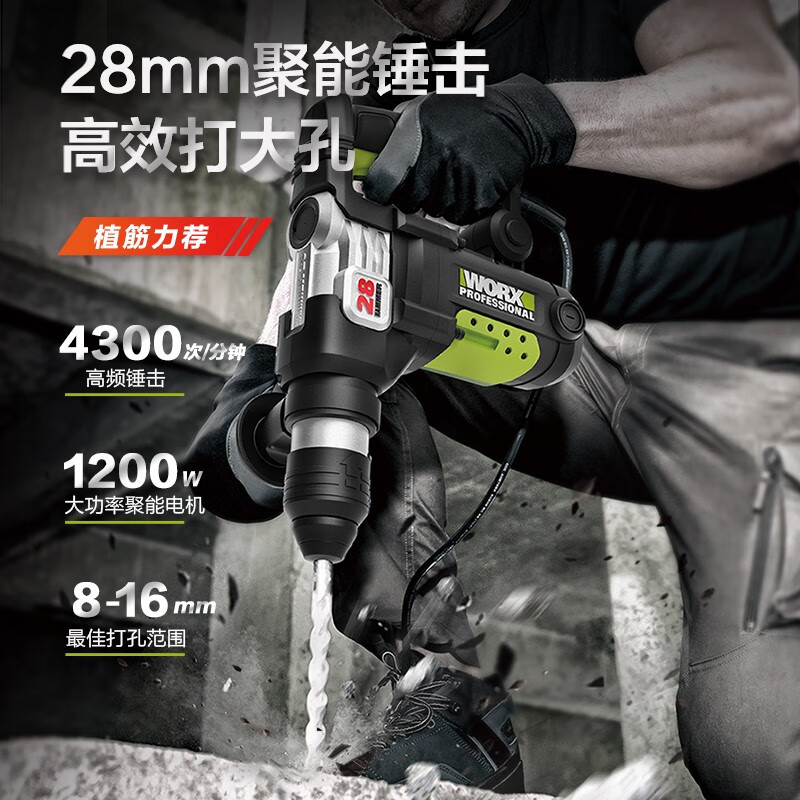 威克士电锤wu328/wu327d两用大功率冲击钻家用工业级工具打混凝土 无