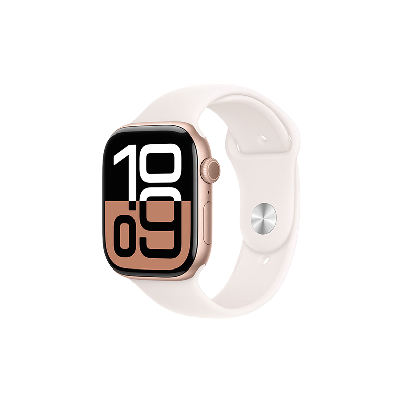 Apple/苹果 Watch Series 10 智能手表GPS款46毫米玫瑰金色铝金属表壳淡桃粉色运动型表带M/L MX2A3CH/B
