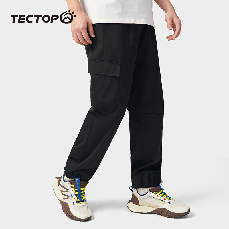 探拓（TECTOP）休闲裤男2024新款长裤情侣束脚工装裤子户外运动裤 男款经典黑 XL