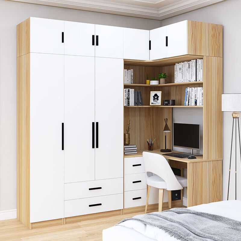 转角连体书桌衣柜一体小户型家用卧室衣橱收纳柜电脑桌拐角组合柜