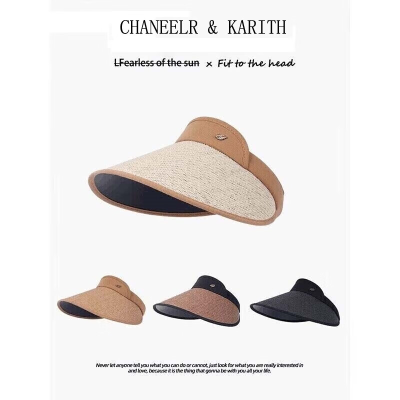 CHANEELR & KARITH防晒帽女防紫外线大帽檐遮阳草帽骑车遮脸百搭小太阳帽子女沙滩帽 驼色 均码