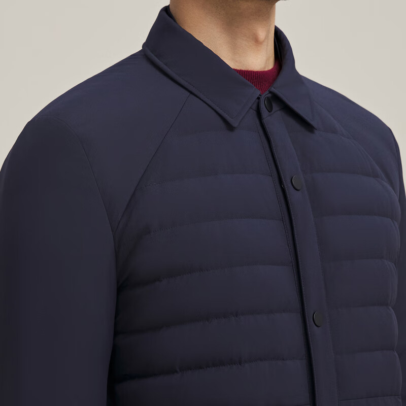 MAYOR男装 秋冬翻领衬衫款鹅绒羽绒服蓬松保暖轻便羽绒服 藏青 L (175/96A)