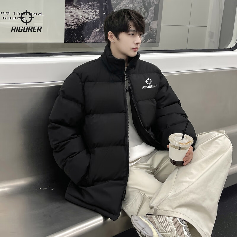 准者短款运动棉服男式冬季新款立领防寒保暖羽绒棉衣潮流拉链休闲外套 黑色 2XL