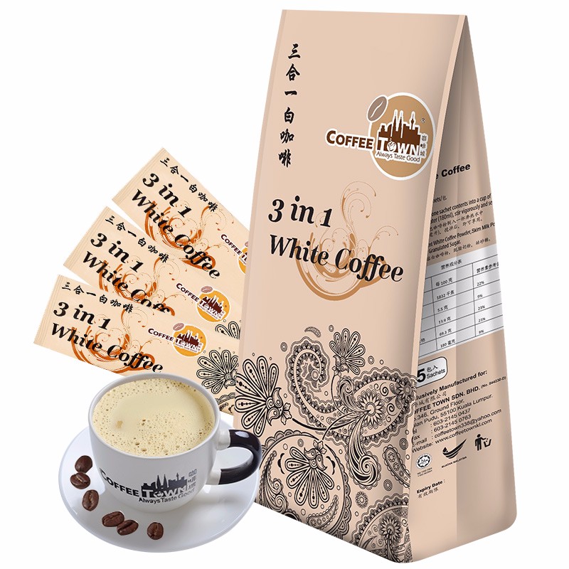 咖啡城 马来西亚原装进口速溶咖啡 白咖啡  脱脂奶粉调配 醇香浓郁 有糖白咖啡525g