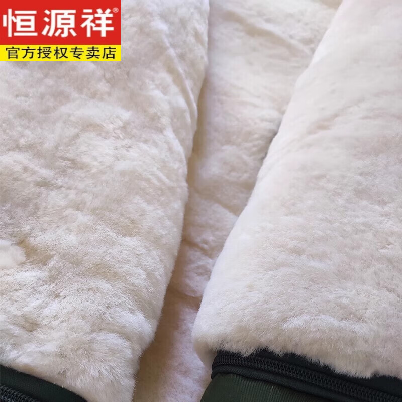 恒源祥羊皮军大大衣男女皮毛一体棉大衣东北皮大衣冬季长款加厚防寒羊毛 绿色-羊毛皮大衣 短毛-中号【可拆款】
