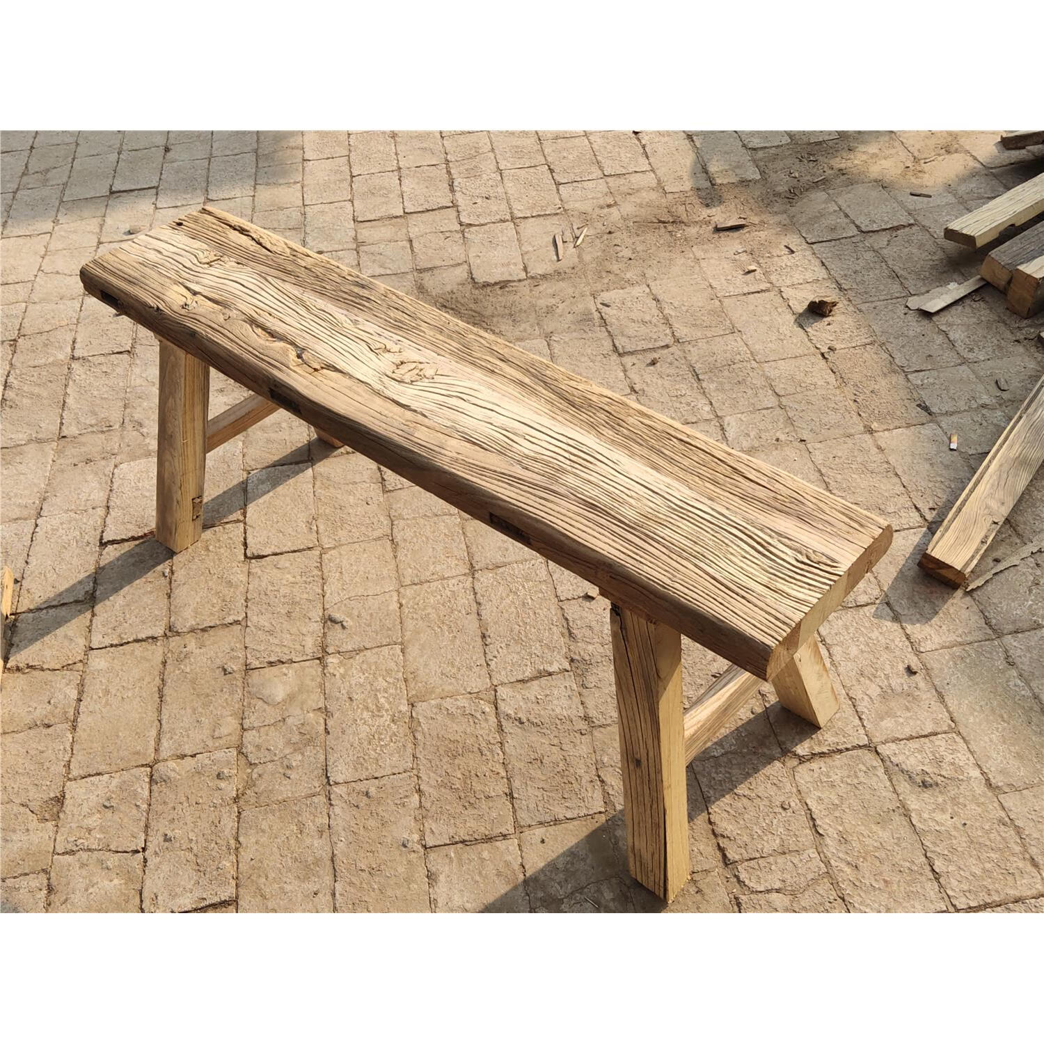 山头林村老榆木长条板凳 老榆木凳子长条凳原木风化实木复古矮凳换鞋