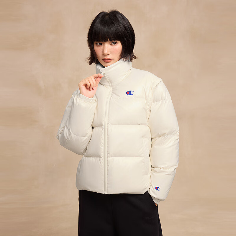 Champion丁禹兮同款[三防]冠军短款羽绒服25秋冬新款可拆卸面包服羽绒马甲 米白色 M